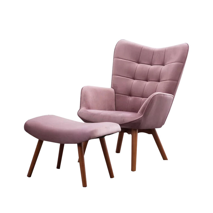 Gerasim Comfortable Velvet Accent Chairs With Ottoman Footrest Pink