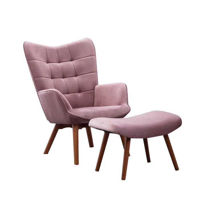 Gerasim Comfortable Velvet Accent Chairs With Ottoman Footrest Pink