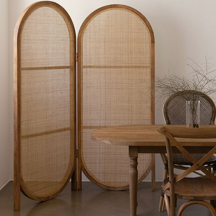 Juliette Wooden and Cane Weaving Room Partition for Living Room