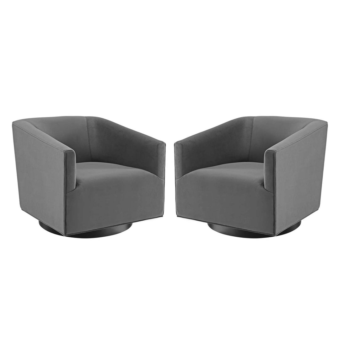 Akanksha Swivel Velvet Chair for Living Room  - Set of 2 - Grey