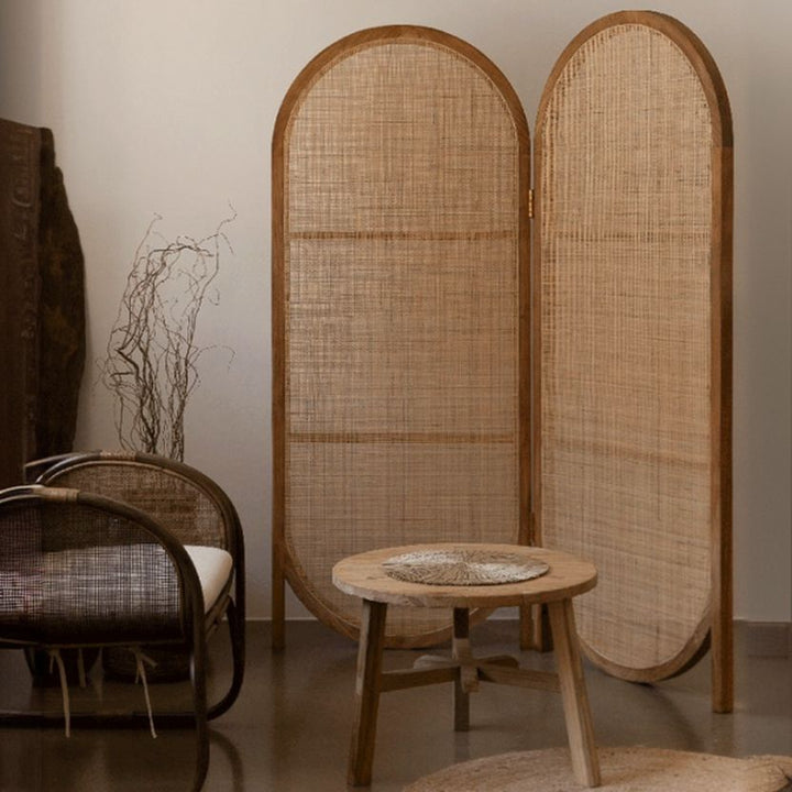 Juliette Wooden and Cane Weaving Room Partition for Living Room