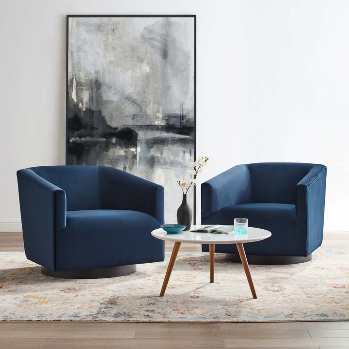 Akanksha Swivel Velvet Chair for Living Room  - Set of 2 - Blue