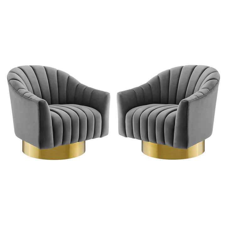 Sakshi Vertical Tufted Velvet Chair for Living Room - Set of 2 - Grey