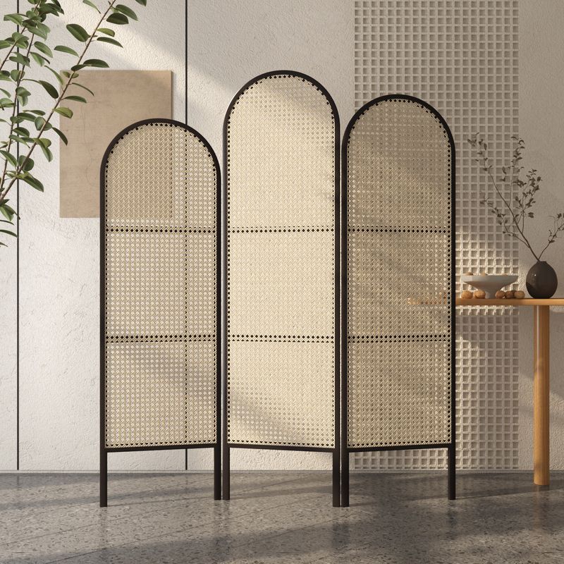 Adeline Wooden and Cane Weaving Room Partition for Living Room