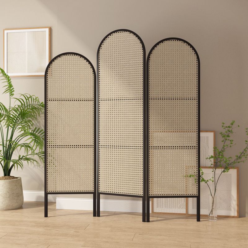 Adeline Wooden and Cane Weaving Room Partition for Living Room