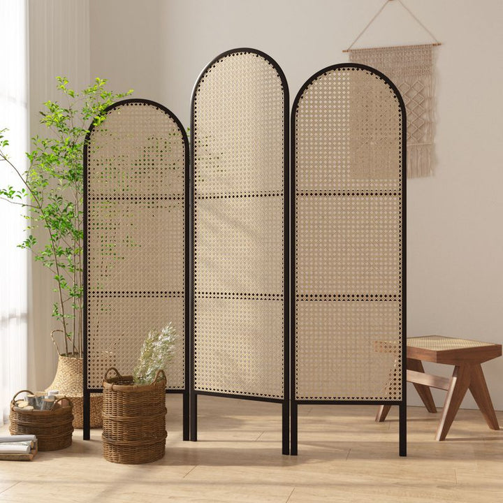 Adeline Wooden and Cane Weaving Room Partition for Living Room