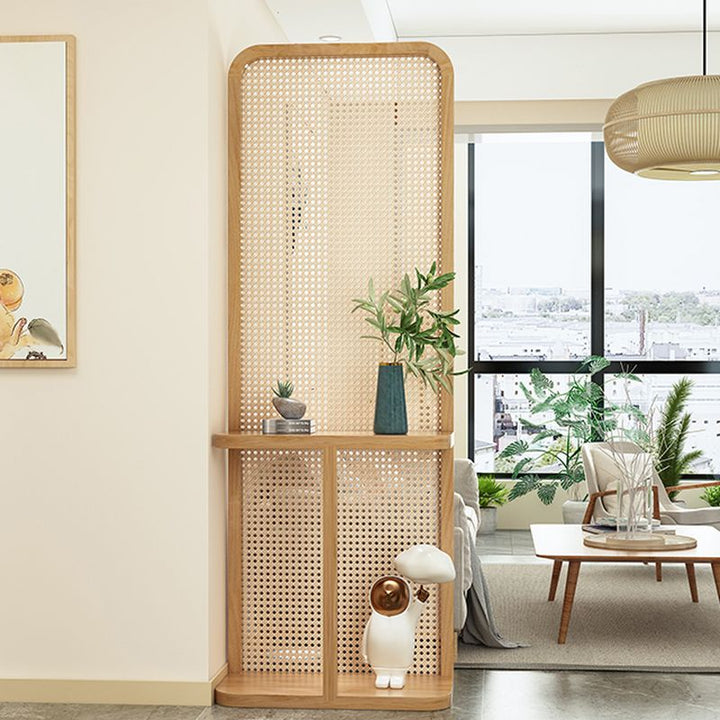 Zayla Wooden and Cane Weaving Room Partition for Living Room