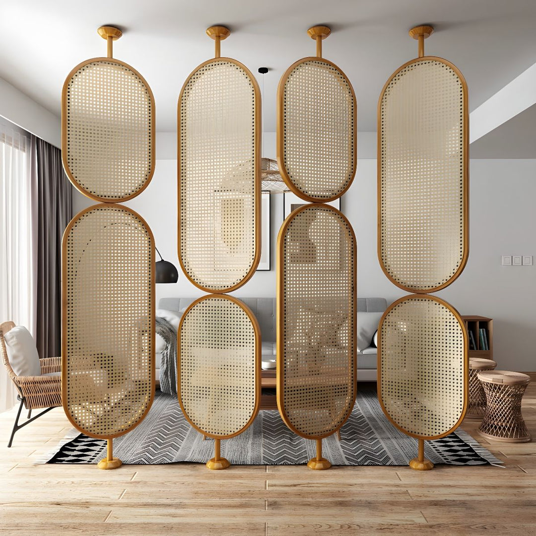 Veda Wooden and Cane Weaving Room Partition for Living Room