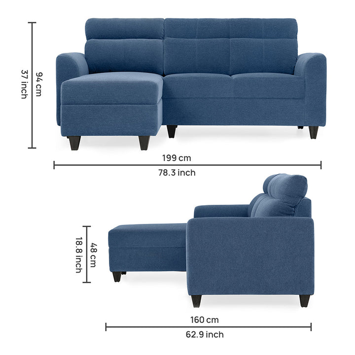 Zivo Plus Twilight Blue Fabric 2 Seater Sofa with Lounger