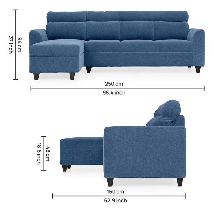 Zivo Plus Twilight Blue Fabric Sofa Set 3 Seater Sofa with Lounger