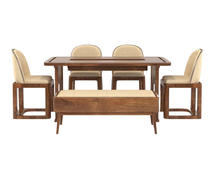 Vornax Dining Table with Bench and 4 Chairs - Honey Finish