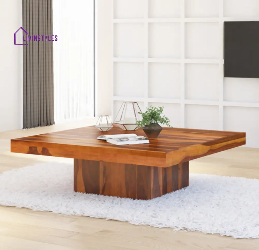 Aakriti Rustic Sheesham Solid Wood Large Square Pedestal Coffee Table