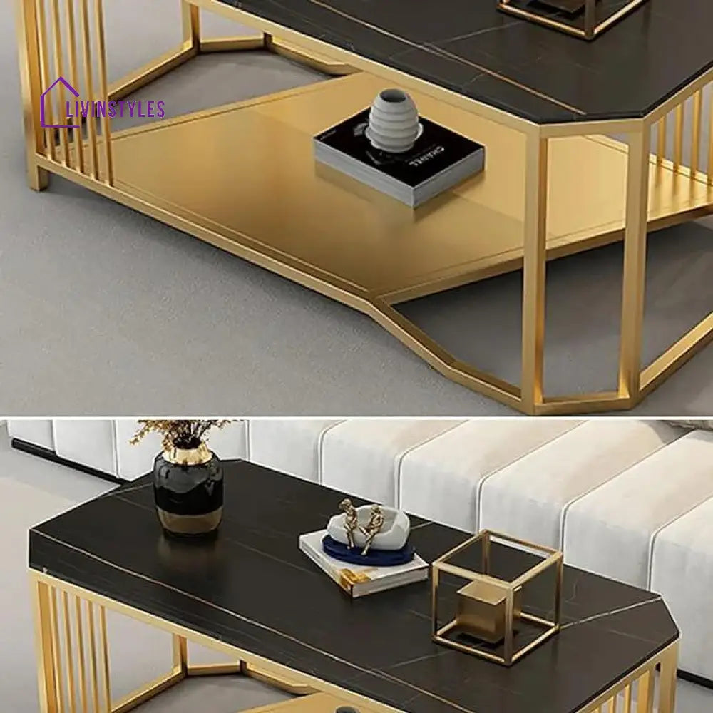 Aanya Room Accent Coffee Table Simple Design Sofa Side Table-Black Gold Table