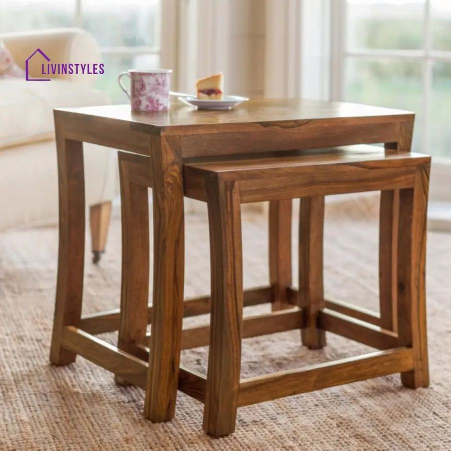 Aaradhya Solid Sheesham Wood Nested Tables In Honey Finish