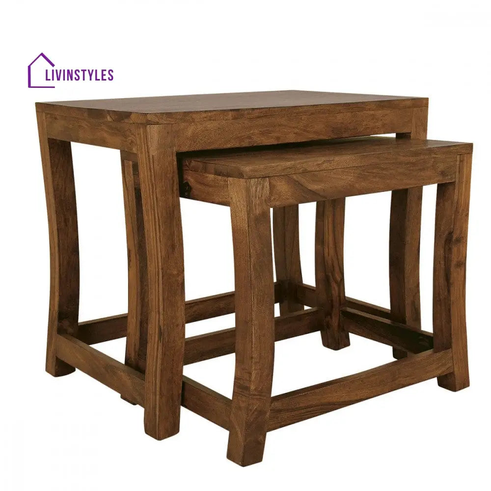 Aaradhya Solid Sheesham Wood Nested Tables In Honey Finish