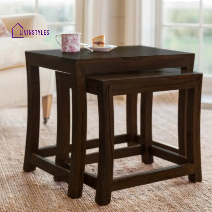 Aaradhya Solid Sheesham Wood Nested Tables In Walnut Finish