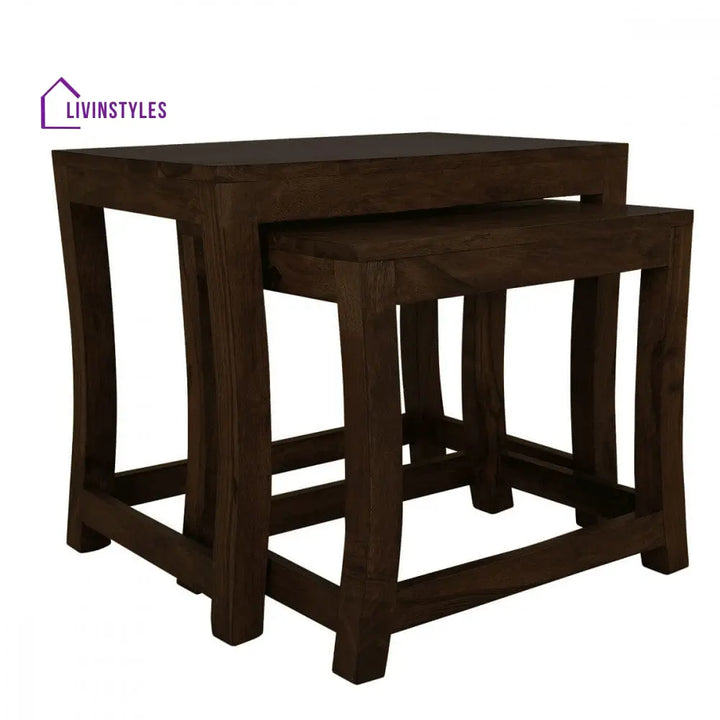 Aaradhya Solid Sheesham Wood Nested Tables In Walnut Finish