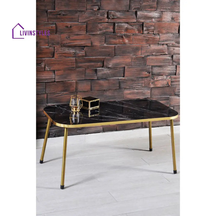 Aarohi Metal And Black Marble Coffee Table Side - Set Of 4