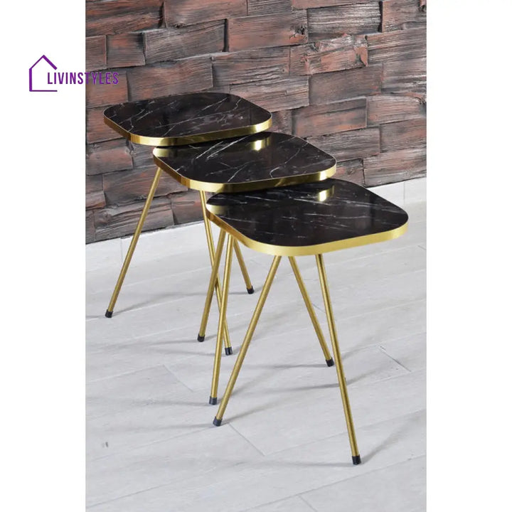 Aarohi Metal And Black Marble Coffee Table Side - Set Of 4