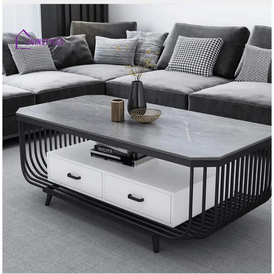 Abhipriya Rectangular Coffee Table | Centre With Gray Marble Top