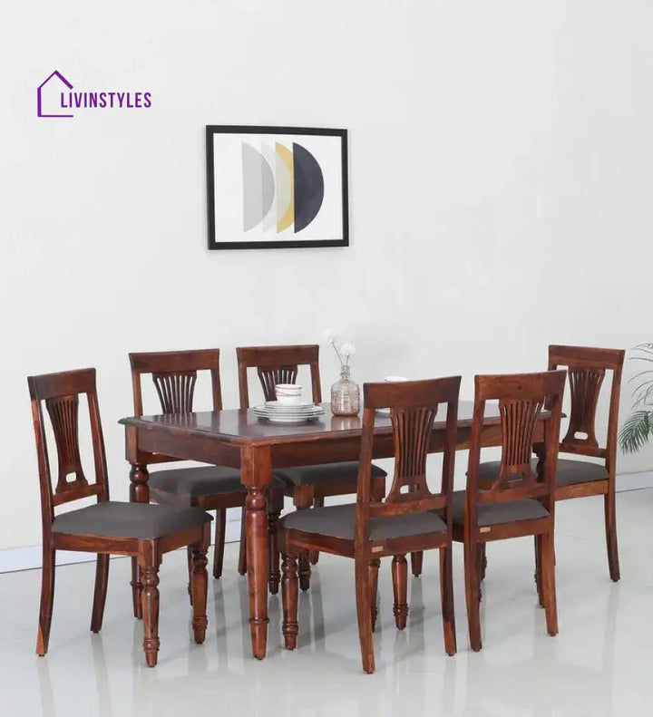 Abram Sheesham Wood 6 Seater Dining Set In Honey Finish Dining Set