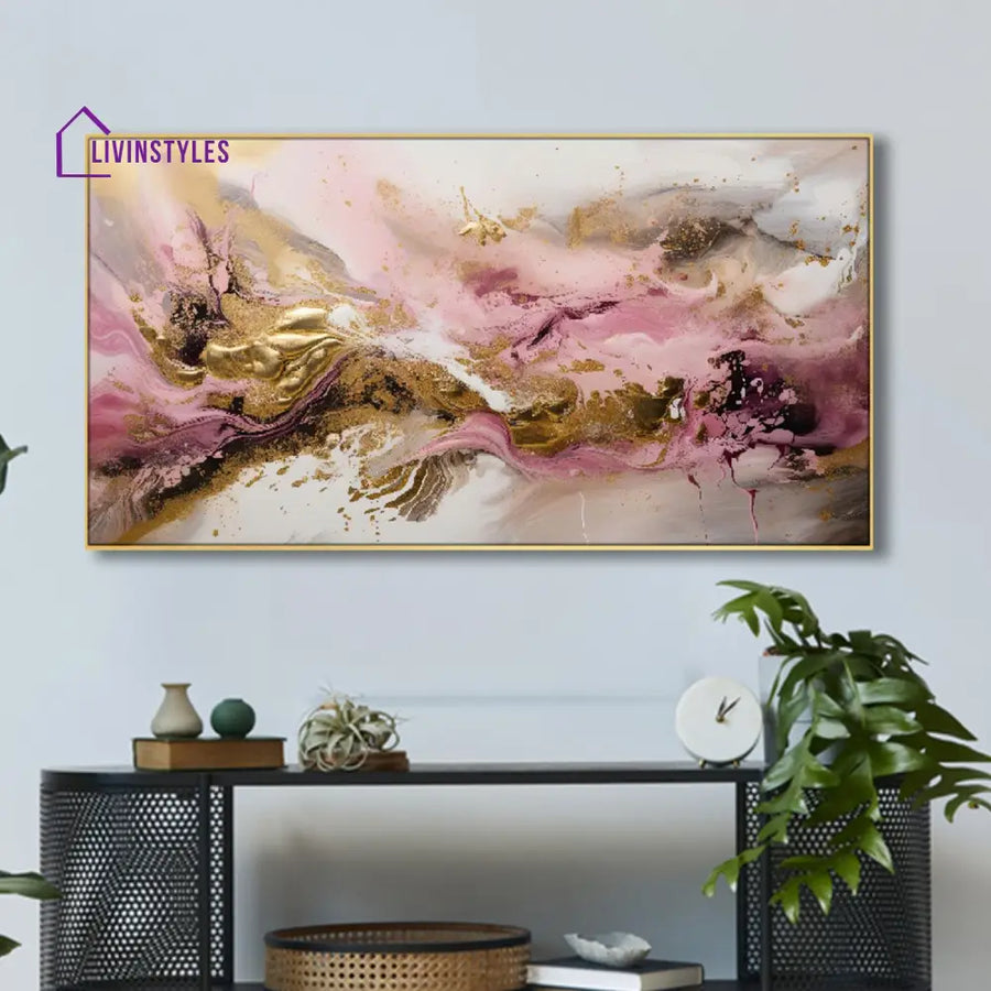 Abstract Pink And Gold Glamour Wall Painting