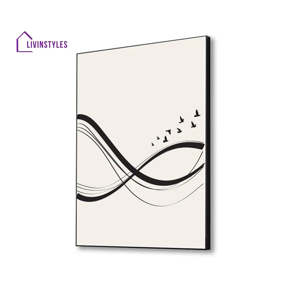 Abstract Wave Black White Canvas Printed Wall Painting 16 X 20 Inch / Floating Frame