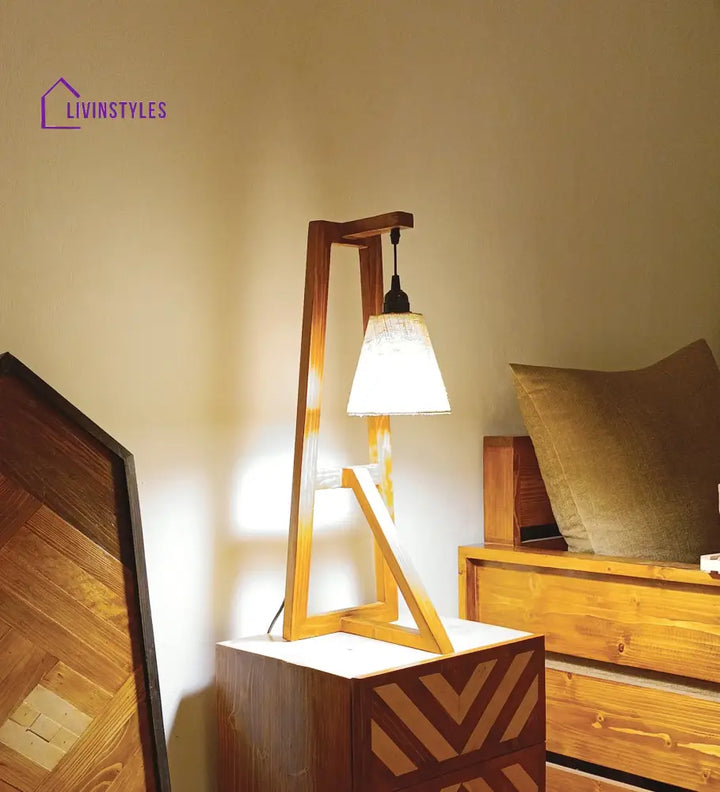 Achille Brown Wooden Table Lamp With White Jute Lampshade Lamps