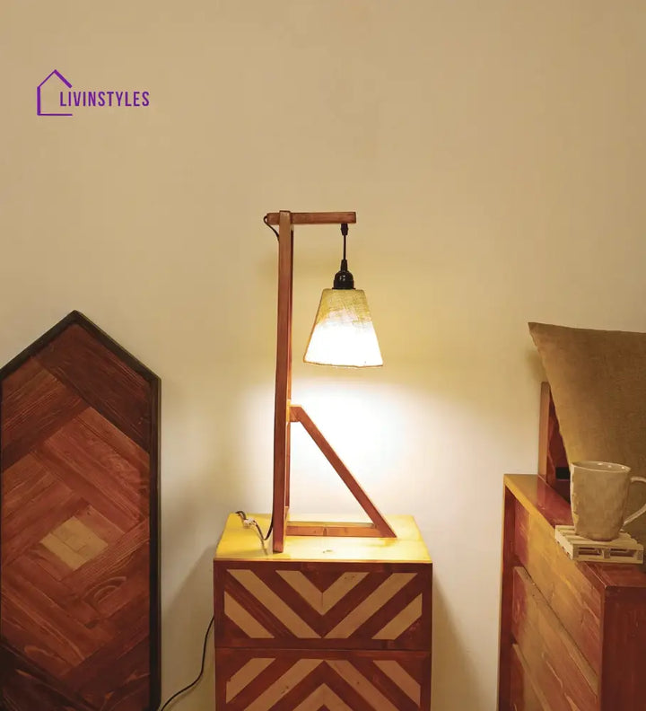 Achille Brown Wooden Table Lamp With White Jute Lampshade Lamps