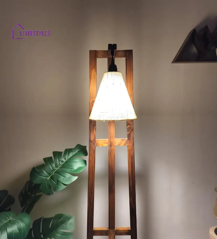 Achille Wooden Floor Lamp With Brown Base And Jute Fabric Lampshade Lamps