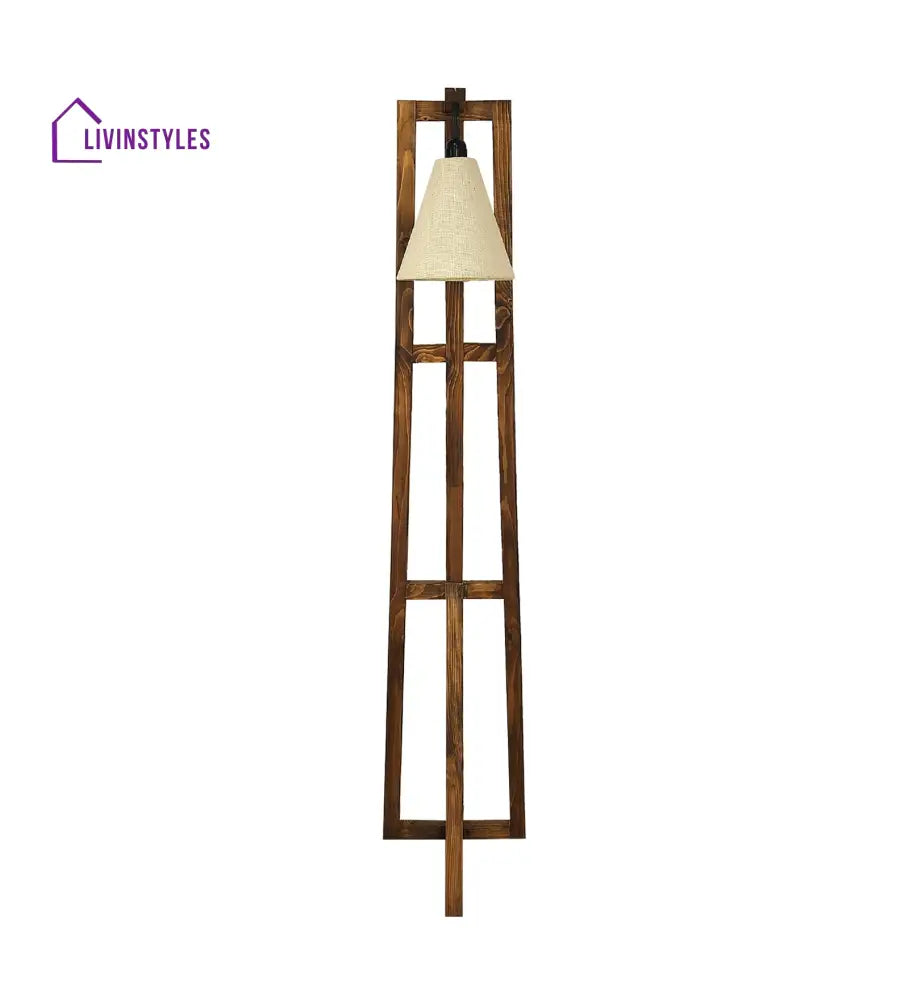 Achille Wooden Floor Lamp With Brown Base And Jute Fabric Lampshade Lamps