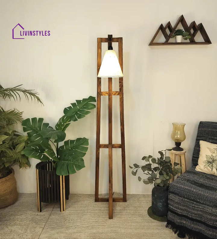 Achille Wooden Floor Lamp With Brown Base And Jute Fabric Lampshade Lamps