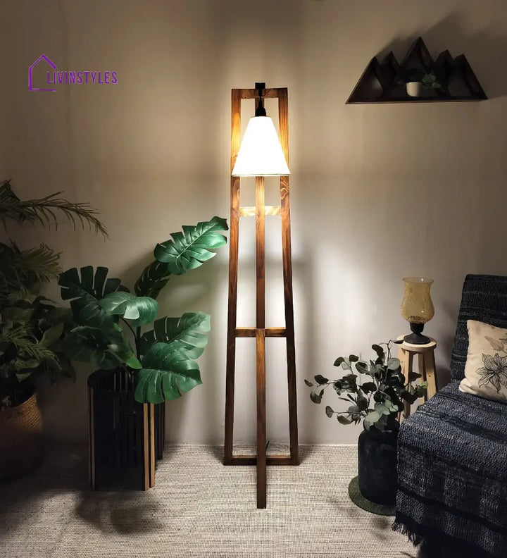 Achille Wooden Floor Lamp With Brown Base And Jute Fabric Lampshade Lamps