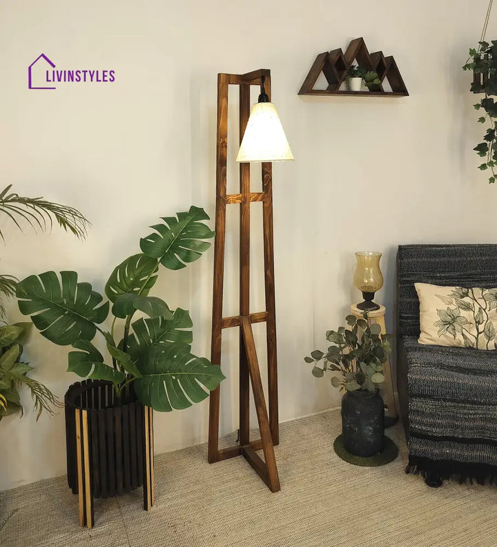 Achille Wooden Floor Lamp With Brown Base And Jute Fabric Lampshade Lamps