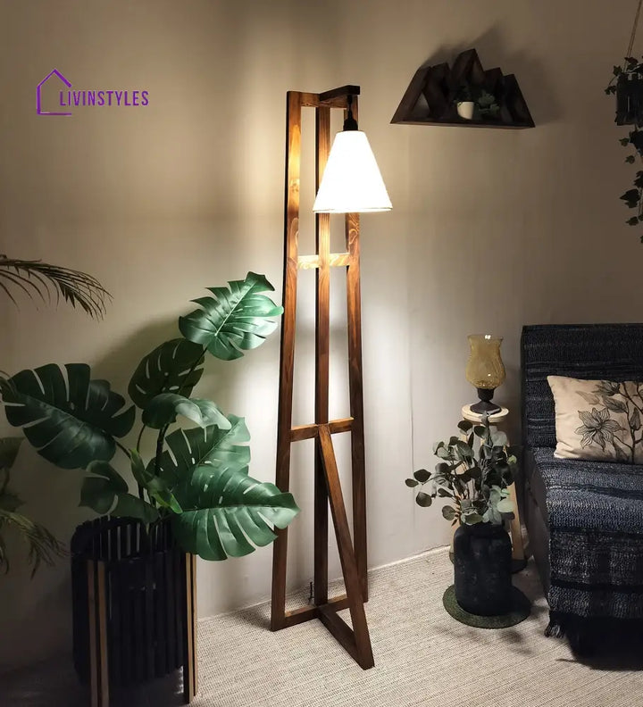 Achille Wooden Floor Lamp With Brown Base And Jute Fabric Lampshade Lamps