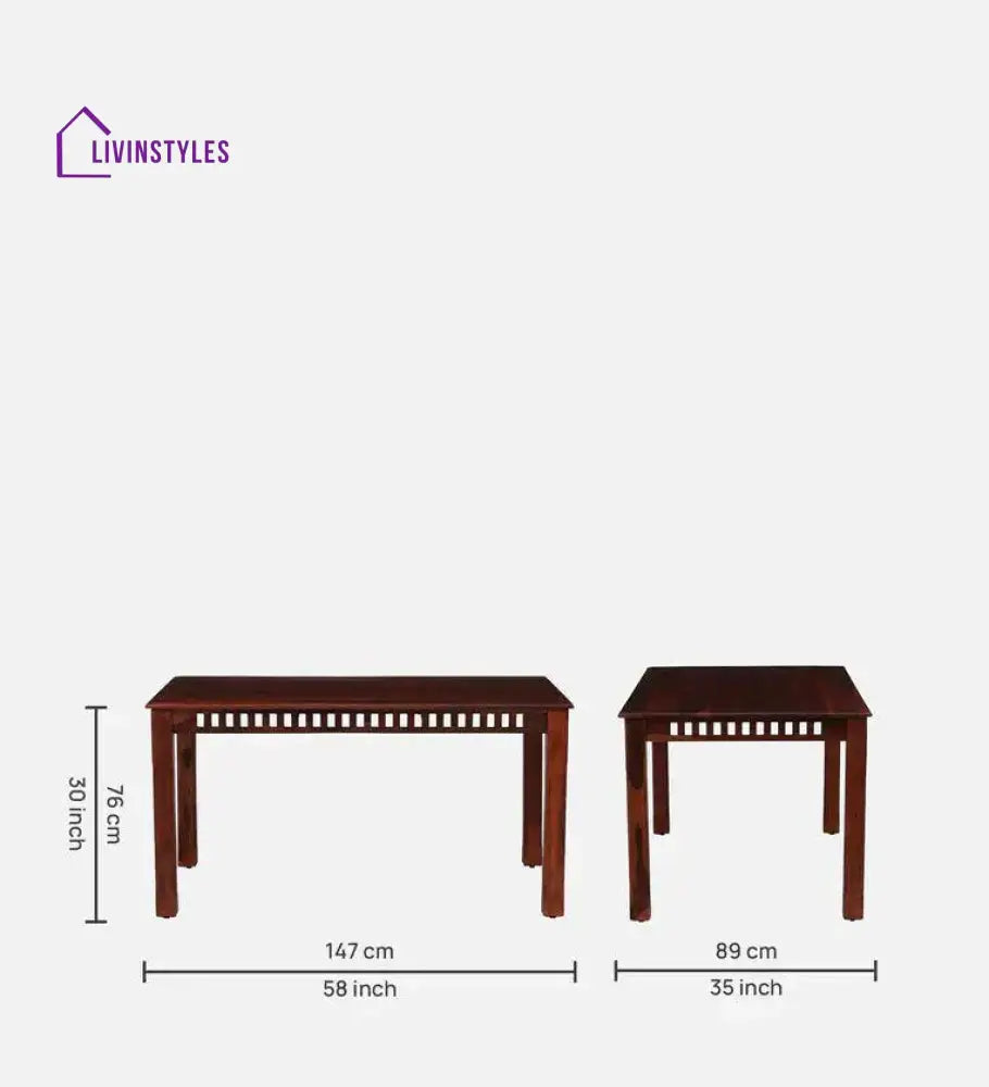 Adam Sheesham Wood 6 Seater Dining Set In Honey Finish With Bench Dining Set