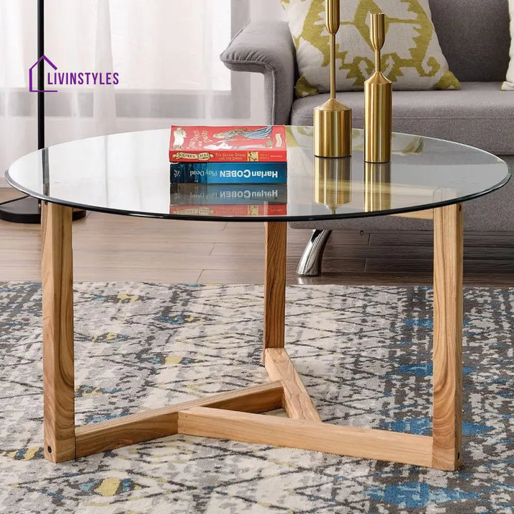 Adelina Wooden Frame and Glass Top Coffee Table for Living Room