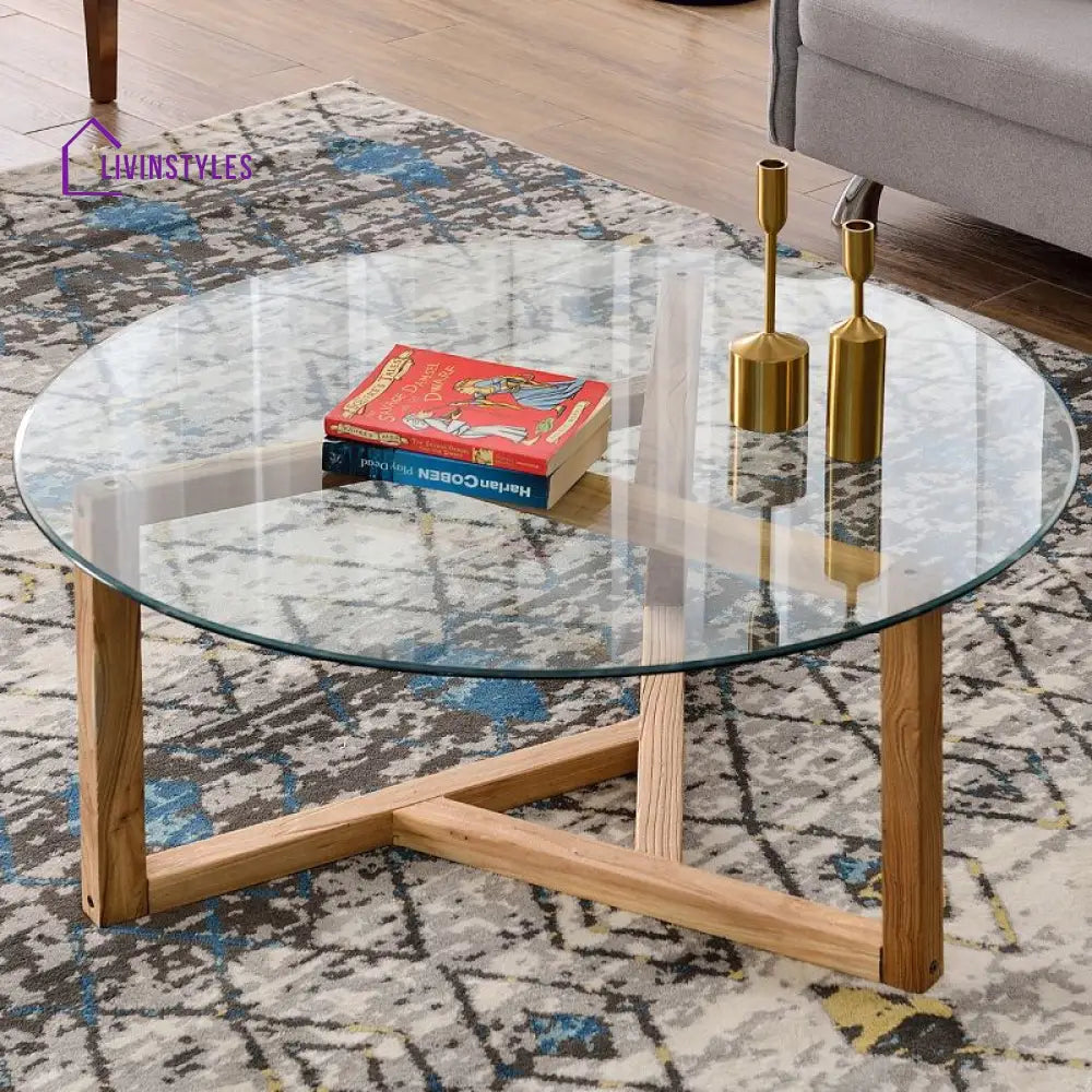 Adelina Wooden Frame and Glass Top Coffee Table for Living Room