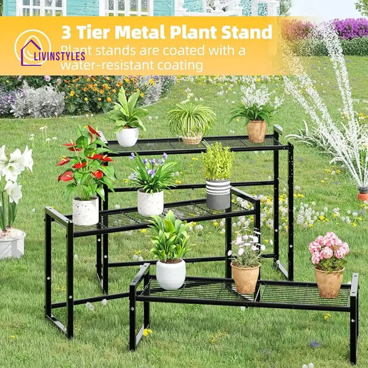 Aditi Metal Black Plant Stand For Balcony