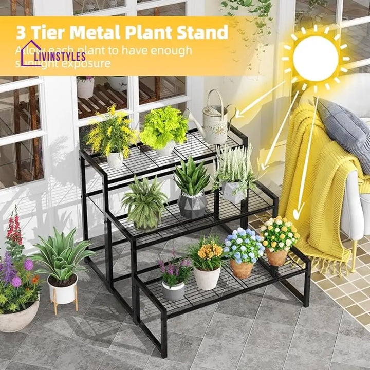 Aditi Metal Black Plant Stand For Balcony