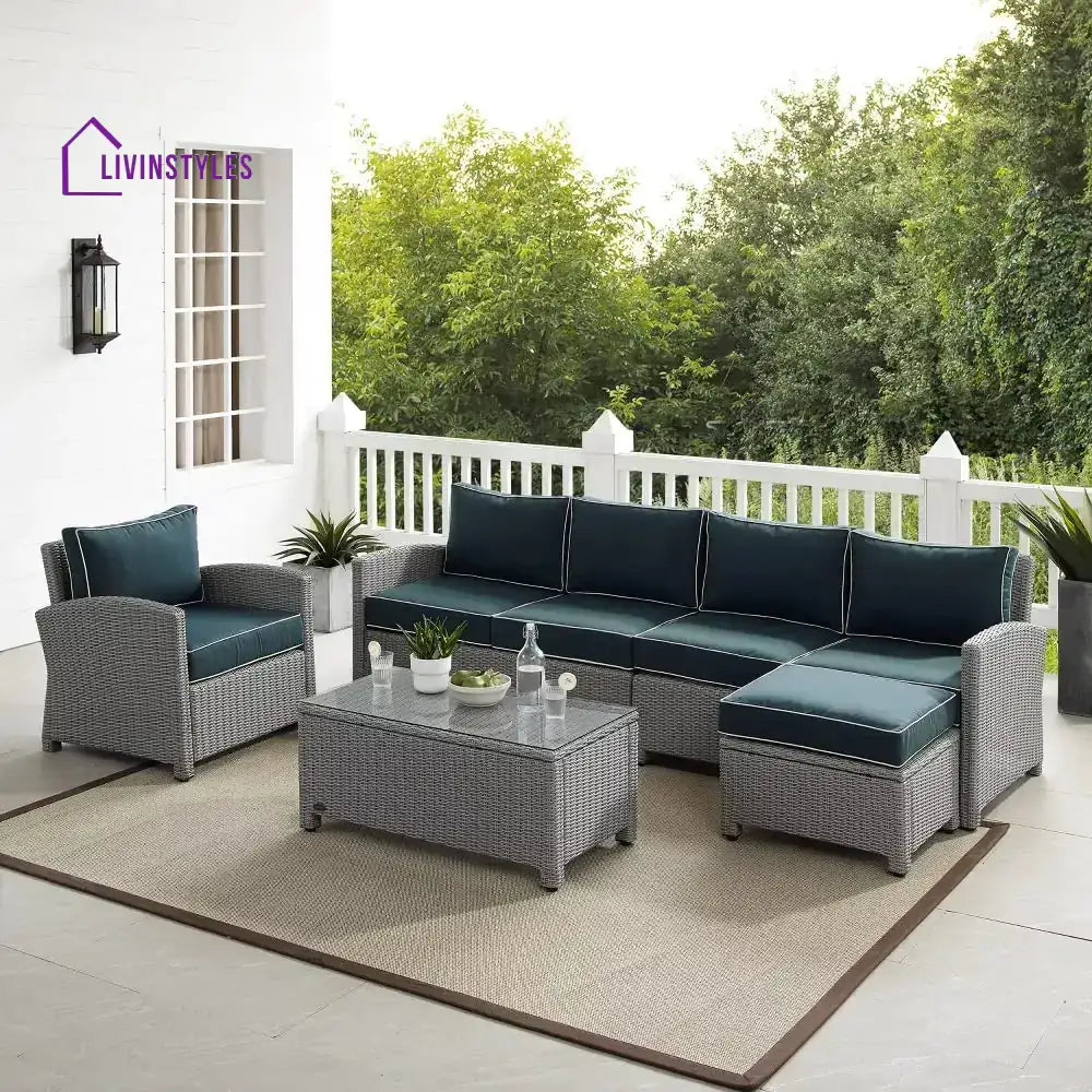 Aditi Outdoor Sectional Sofa Set – Grey & Navy Blue