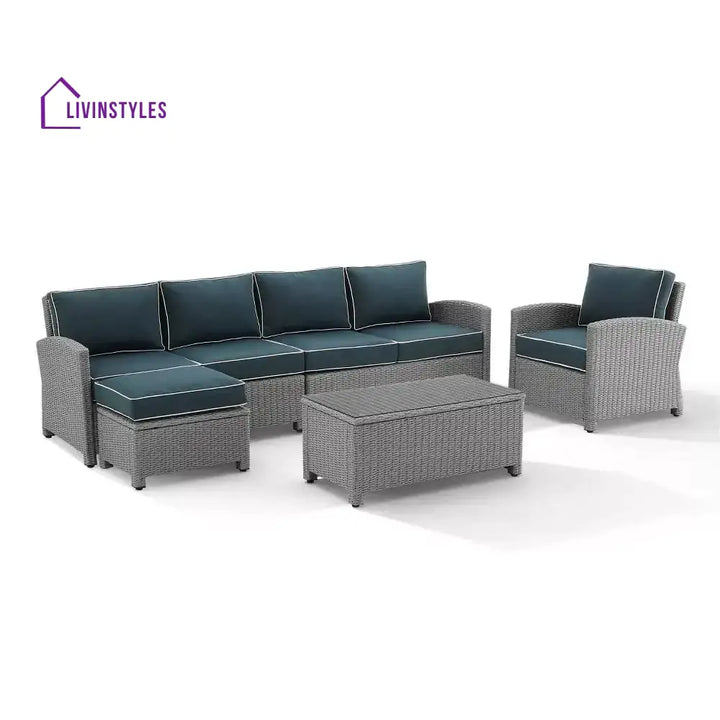 Aditi Outdoor Sectional Sofa Set – Grey & Navy Blue