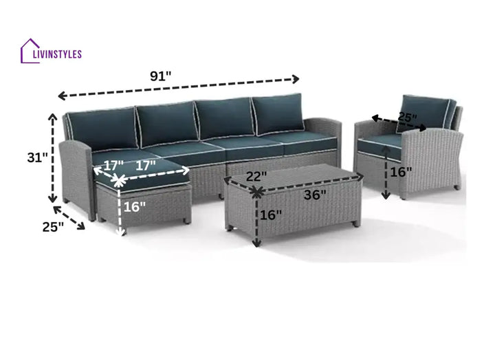 Aditi Outdoor Sectional Sofa Set – Grey & Navy Blue