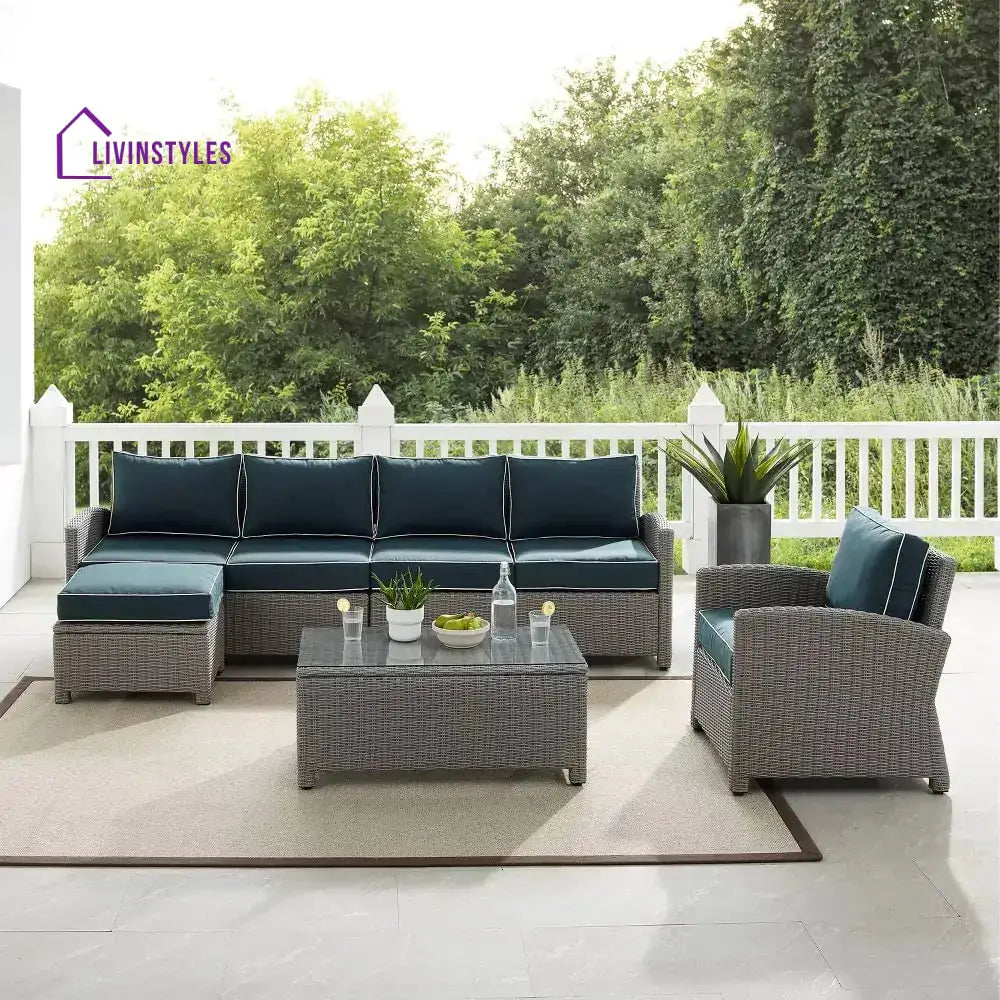 Aditi Outdoor Sectional Sofa Set – Grey & Navy Blue