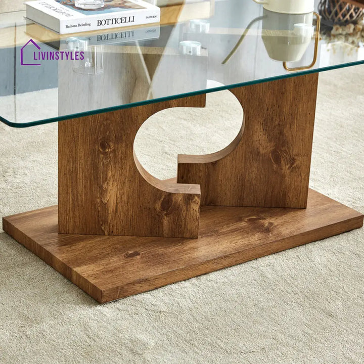 Aditya Glass Top Solid Wood Coffee Table For Living Room