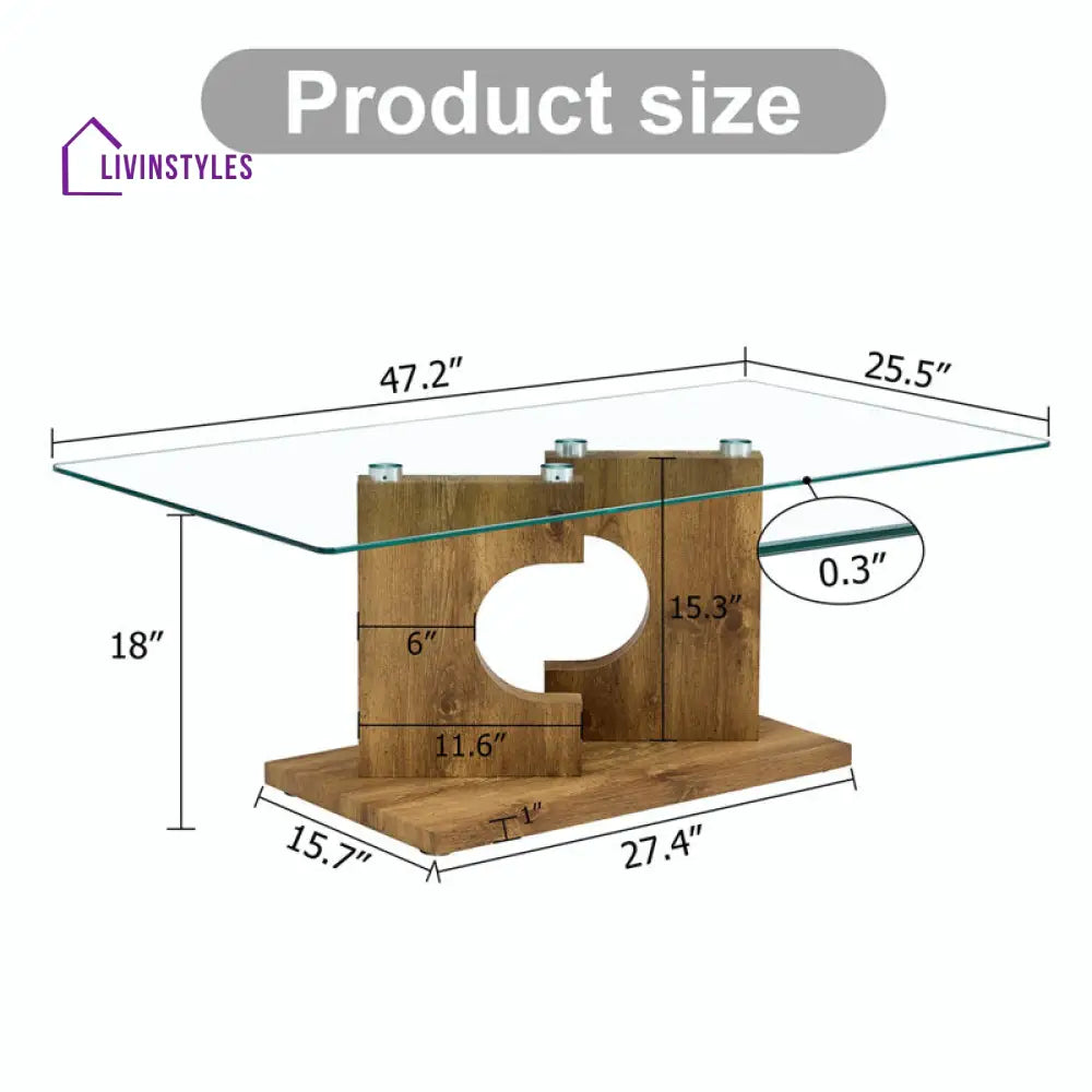 Aditya Glass Top Solid Wood Coffee Table For Living Room