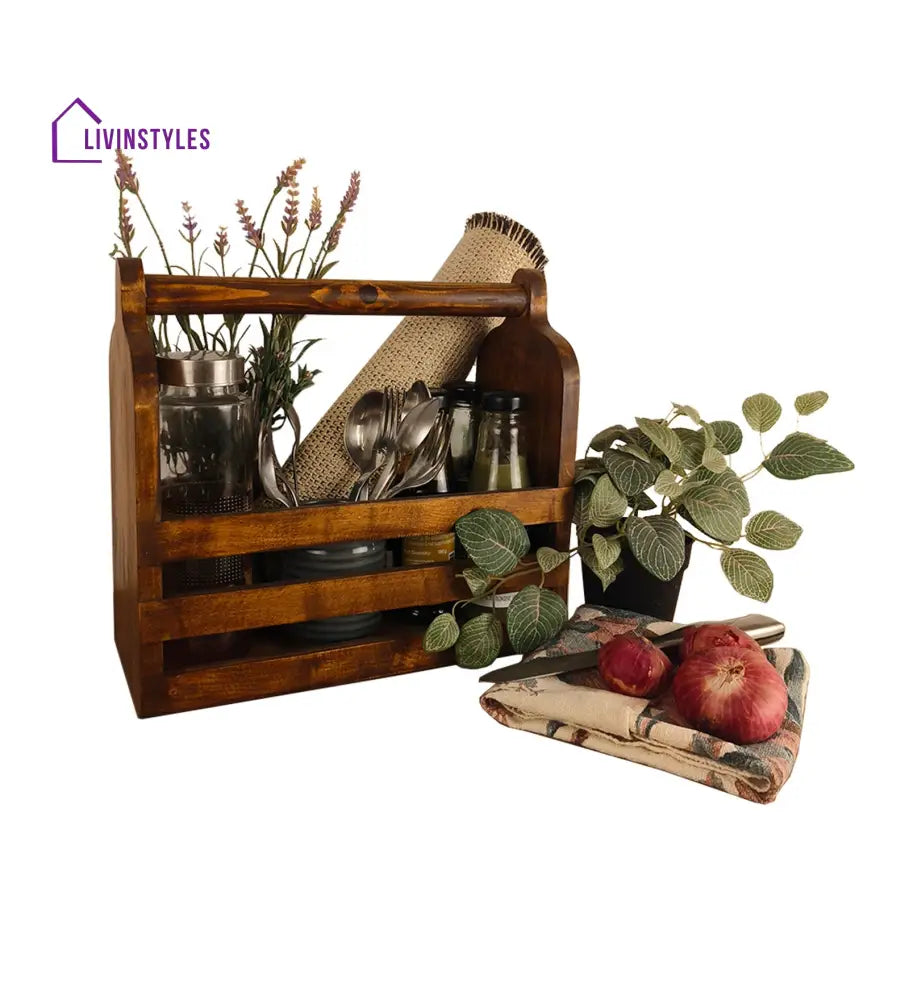 Adora Wooden Bottle & Cutlery Holder Kitchen