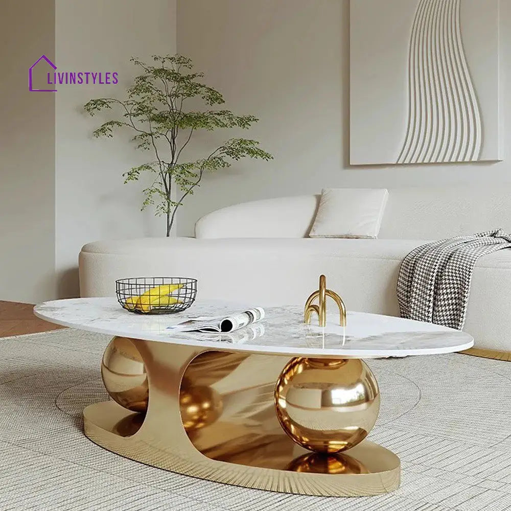 Adore Modern Stainless Steel With Pvd Coated Centre Table Marble Top