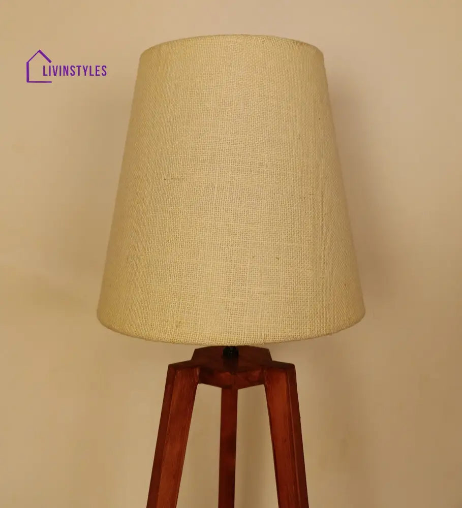 Adrienne Brown Wooden Table Lamp With White Jute Lampshade Lamps