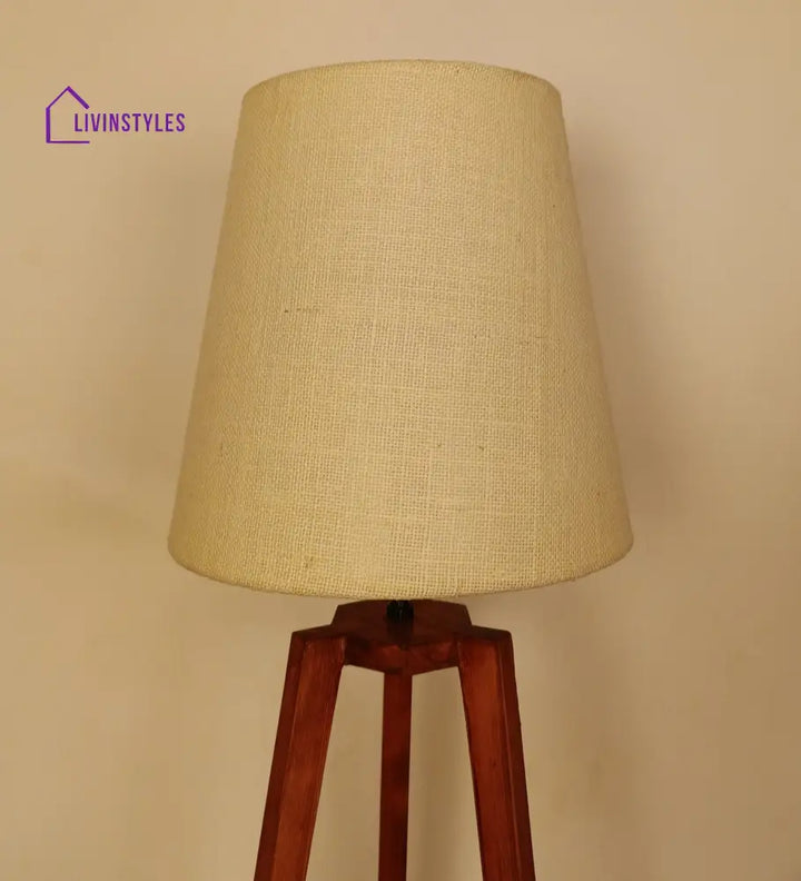 Adrienne Brown Wooden Table Lamp With White Jute Lampshade Lamps